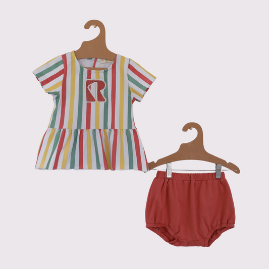 Retro Summer Stripe Baby Girl Set